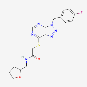 molecular formula C18H19FN6O2S B2616181 2-((3-(4-fluorobenzyl)-3H-[1,2,3]triazolo[4,5-d]pyrimidin-7-yl)thio)-N-((tetrahydrofuran-2-yl)methyl)acetamide CAS No. 863458-04-2