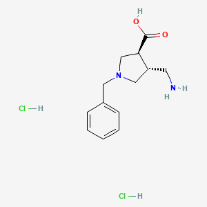 molecular formula C13H20Cl2N2O2 B2616182 (3S,4R)-4-(Aminomethyl)-1-benzylpyrrolidine-3-carboxylic acid;dihydrochloride CAS No. 2227736-53-8