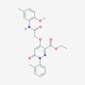 molecular formula C24H25N3O6 B2616210 Ethyl 4-(2-((2-methoxy-5-methylphenyl)amino)-2-oxoethoxy)-6-oxo-1-(o-tolyl)-1,6-dihydropyridazine-3-carboxylate CAS No. 899943-61-4