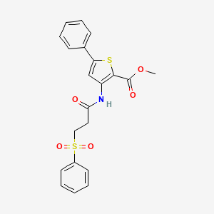 molecular formula C21H19NO5S2 B2616211 methyl 3-[3-(benzenesulfonyl)propanamido]-5-phenylthiophene-2-carboxylate CAS No. 892854-12-5