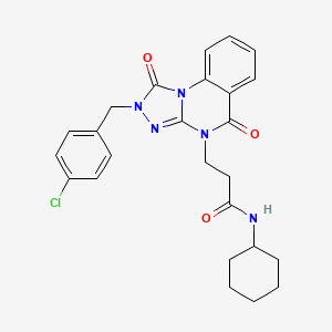 molecular formula C25H26ClN5O3 B2616255 3-{2-[(4-chlorophenyl)methyl]-1,5-dioxo-1H,2H,4H,5H-[1,2,4]triazolo[4,3-a]quinazolin-4-yl}-N-cyclohexylpropanamide CAS No. 1251579-38-0