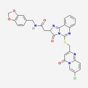 molecular formula C29H21ClN6O5S B2616283 N-[(2H-1,3-benzodioxol-5-yl)methyl]-2-{5-[({7-chloro-4-oxo-4H-pyrido[1,2-a]pyrimidin-2-yl}methyl)sulfanyl]-3-oxo-2H,3H-imidazo[1,2-c]quinazolin-2-yl}acetamide CAS No. 1173775-02-4