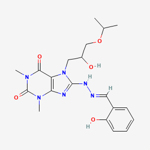 molecular formula C20H26N6O5 B2616307 (E)-7-(2-hydroxy-3-isopropoxypropyl)-8-(2-(2-hydroxybenzylidene)hydrazinyl)-1,3-dimethyl-1H-purine-2,6(3H,7H)-dione CAS No. 899357-86-9