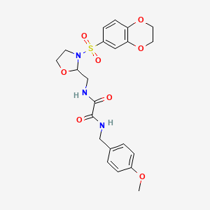 molecular formula C22H25N3O8S B2616491 N-{[3-(2,3-dihydro-1,4-benzodioxine-6-sulfonyl)-1,3-oxazolidin-2-yl]methyl}-N'-[(4-methoxyphenyl)methyl]ethanediamide CAS No. 868982-42-7