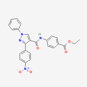 molecular formula C25H20N4O5 B2616525 ethyl 4-[3-(4-nitrophenyl)-1-phenyl-1H-pyrazole-4-amido]benzoate CAS No. 882229-58-5