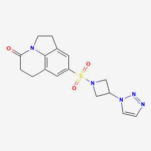 molecular formula C16H17N5O3S B2616563 6-{[3-(1H-1,2,3-triazol-1-yl)azetidin-1-yl]sulfonyl}-1-azatricyclo[6.3.1.0^{4,12}]dodeca-4(12),5,7-trien-11-one CAS No. 2034523-28-7