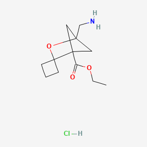 molecular formula C12H20ClNO3 B2616565 ethyl 4-(aminomethyl)-3-oxaspiro[bicyclo[2.1.1]hexane-2,1'-cyclobutane]-1-carboxylate hydrochloride CAS No. 2490398-53-1