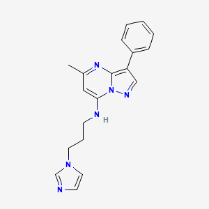 molecular formula C19H20N6 B2616759 N-[3-(1H-imidazol-1-yl)propyl]-5-methyl-3-phenylpyrazolo[1,5-a]pyrimidin-7-amine CAS No. 850238-44-7