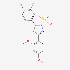 molecular formula C18H18ClFN2O4S B2616793 5-(4-chloro-3-fluorophenyl)-3-(2,4-dimethoxyphenyl)-1-methanesulfonyl-4,5-dihydro-1H-pyrazole CAS No. 1797755-99-7