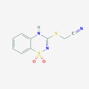 molecular formula C9H7N3O2S2 B2616804 2-((1,1-dioxido-4H-benzo[e][1,2,4]thiadiazin-3-yl)thio)acetonitrile CAS No. 899977-19-6