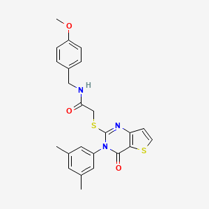 molecular formula C24H23N3O3S2 B2616826 2-{[3-(3,5-dimethylphenyl)-4-oxo-3,4-dihydrothieno[3,2-d]pyrimidin-2-yl]sulfanyl}-N-(4-methoxybenzyl)acetamide CAS No. 1260916-00-4