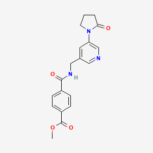 molecular formula C19H19N3O4 B2617037 Methyl 4-(((5-(2-oxopyrrolidin-1-yl)pyridin-3-yl)methyl)carbamoyl)benzoate CAS No. 2034535-37-8