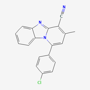 molecular formula C19H12ClN3 B2617097 13-(4-Chlorophenyl)-11-methyl-1,8-diazatricyclo[7.4.0.0,2,7]trideca-2,4,6,8,10,12-hexaene-10-carbonitrile CAS No. 730950-23-9