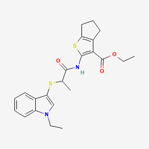 molecular formula C23H26N2O3S2 B2617111 ETHYL 2-{2-[(1-ETHYL-1H-INDOL-3-YL)SULFANYL]PROPANAMIDO}-4H,5H,6H-CYCLOPENTA[B]THIOPHENE-3-CARBOXYLATE CAS No. 450350-41-1