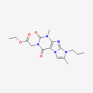 Ethyl 2-(1,7-dimethyl-2,4-dioxo-8-propyl-1,3,5-trihydro-4-imidazolino[1,2-h]pu rin-3-yl)acetate