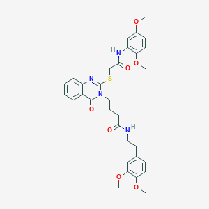 molecular formula C32H36N4O7S B2617169 4-[2-({[(2,5-dimethoxyphenyl)carbamoyl]methyl}sulfanyl)-4-oxo-3,4-dihydroquinazolin-3-yl]-N-[2-(3,4-dimethoxyphenyl)ethyl]butanamide CAS No. 451464-94-1