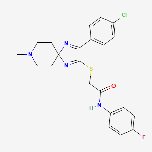 2-((3-(4-chlorophenyl)-8-methyl-1,4,8-triazaspiro[4.5]deca-1,3-dien-2-yl)thio)-N-(4-fluorophenyl)acetamide