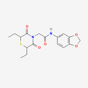 molecular formula C17H20N2O5S B2617189 N-(2H-1,3-benzodioxol-5-yl)-2-(2,6-diethyl-3,5-dioxothiomorpholin-4-yl)acetamide CAS No. 868215-72-9