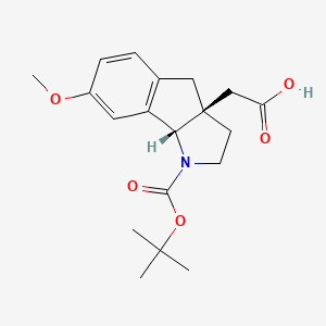 molecular formula C19H25NO5 B2617208 rac-2-[(3aR,8bS)-1-[(tert-butoxy)carbonyl]-7-methoxy-1H,2H,3H,3aH,4H,8bH-indeno[1,2-b]pyrrol-3a-yl]acetic acid CAS No. 2413365-19-0