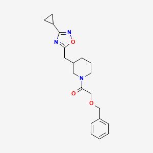 molecular formula C20H25N3O3 B2617209 2-(Benzyloxy)-1-(3-((3-cyclopropyl-1,2,4-oxadiazol-5-yl)methyl)piperidin-1-yl)ethanone CAS No. 1705939-01-0