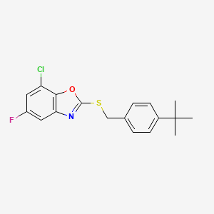 molecular formula C18H17ClFNOS B2617217 2-{[4-(Tert-butyl)benzyl]sulfanyl}-7-chloro-5-fluoro-1,3-benzoxazole CAS No. 866010-50-6
