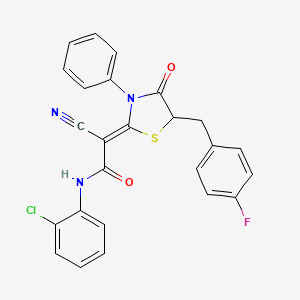 molecular formula C25H17ClFN3O2S B2617222 (Z)-N-(2-chlorophenyl)-2-cyano-2-(5-(4-fluorobenzyl)-4-oxo-3-phenylthiazolidin-2-ylidene)acetamide CAS No. 488804-95-1