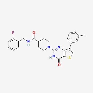 molecular formula C26H25FN4O2S B2617231 N-(2-fluorobenzyl)-1-[7-(3-methylphenyl)-4-oxo-3,4-dihydrothieno[3,2-d]pyrimidin-2-yl]piperidine-4-carboxamide CAS No. 1243008-91-4