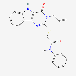 molecular formula C22H20N4O2S B2617235 N-methyl-2-[(4-oxo-3-prop-2-enyl-5H-pyrimido[5,4-b]indol-2-yl)sulfanyl]-N-phenylacetamide CAS No. 888444-38-0