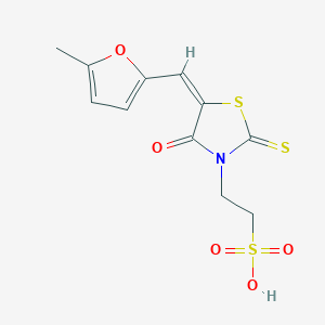 molecular formula C11H11NO5S3 B2617249 (E)-2-(5-((5-methylfuran-2-yl)methylene)-4-oxo-2-thioxothiazolidin-3-yl)ethanesulfonic acid CAS No. 853903-51-2
