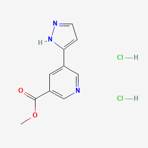 molecular formula C10H11Cl2N3O2 B2617257 Methyl 5-(1H-pyrazol-5-yl)pyridine-3-carboxylate;dihydrochloride CAS No. 2377036-16-1