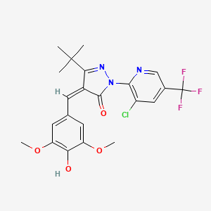 molecular formula C22H21ClF3N3O4 B2617263 3-(Tert-butyl)-1-(3-chloro-5-(trifluoromethyl)(2-pyridyl))-4-((4-hydroxy-3,5-dimethoxyphenyl)methylene)-2-pyrazolin-5-one CAS No. 1159976-46-1