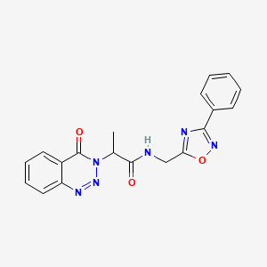 molecular formula C19H16N6O3 B2617266 2-(4-oxobenzo[d][1,2,3]triazin-3(4H)-yl)-N-((3-phenyl-1,2,4-oxadiazol-5-yl)methyl)propanamide CAS No. 1226451-67-7