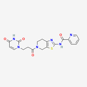 molecular formula C19H18N6O4S B2617273 N-(5-(3-(2,4-dioxo-3,4-dihydropyrimidin-1(2H)-yl)propanoyl)-4,5,6,7-tetrahydrothiazolo[5,4-c]pyridin-2-yl)picolinamide CAS No. 1421517-35-2