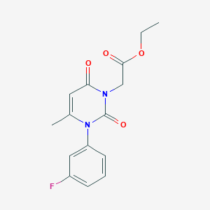 molecular formula C15H15FN2O4 B2617274 乙酸乙酯 [3-(3-氟苯基)-4-甲基-2,6-二氧-3,6-二氢嘧啶-1(2H)-基]乙酸酯 CAS No. 1242808-71-4