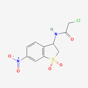 molecular formula C10H9ClN2O5S B2617295 2-Chloro-N-(6-nitro-1,1-dioxo-2,3-dihydro-1-benzothiophen-3-yl)acetamide CAS No. 2411238-69-0