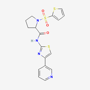 molecular formula C17H16N4O3S3 B2617337 N-(4-(pyridin-3-yl)thiazol-2-yl)-1-(thiophen-2-ylsulfonyl)pyrrolidine-2-carboxamide CAS No. 1098638-61-9