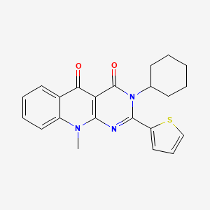 B2617361 3-Cyclohexyl-10-methyl-2-thiophen-2-ylpyrimido[4,5-b]quinoline-4,5-dione CAS No. 900291-66-9