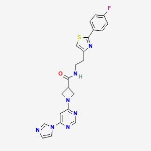 molecular formula C22H20FN7OS B2617369 1-(6-(1H-imidazol-1-yl)pyrimidin-4-yl)-N-(2-(2-(4-fluorophenyl)thiazol-4-yl)ethyl)azetidine-3-carboxamide CAS No. 2034279-38-2
