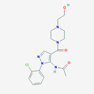molecular formula C18H22ClN5O3 B261737 N-[2-(2-chlorophenyl)-4-[4-(2-hydroxyethyl)piperazine-1-carbonyl]pyrazol-3-yl]acetamide 