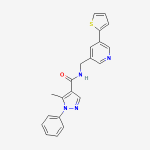 molecular formula C21H18N4OS B2617371 5-methyl-1-phenyl-N-((5-(thiophen-2-yl)pyridin-3-yl)methyl)-1H-pyrazole-4-carboxamide CAS No. 2034410-63-2