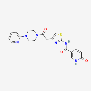 molecular formula C20H20N6O3S B2617382 6-酮-N-(4-(2-酮-2-(4-(吡啶-2-基)哌嗪-1-基)乙基)噻唑-2-基)-1,6-二氢吡啶-3-甲酸酰胺 CAS No. 946234-04-4
