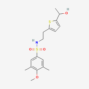 molecular formula C17H23NO4S2 B2617415 N-(2-(5-(1-hydroxyethyl)thiophen-2-yl)ethyl)-4-methoxy-3,5-dimethylbenzenesulfonamide CAS No. 2034456-75-0