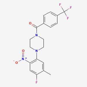 molecular formula C19H17F4N3O3 B2617423 1-(4-Fluoro-5-methyl-2-nitrophenyl)-4-{[4-(trifluoromethyl)phenyl]carbonyl}piperazine CAS No. 1262222-55-8