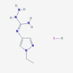 molecular formula C6H13IN6 B2617430 N''-amino-N-(1-ethyl-1H-pyrazol-4-yl)guanidinehydroiodide CAS No. 2375276-08-5
