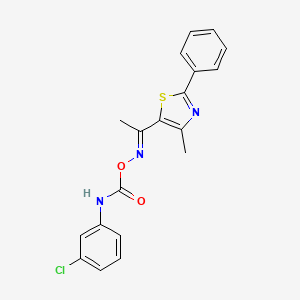 molecular formula C19H16ClN3O2S B2617440 5-({[(3-Chloroanilino)carbonyl]oxy}ethanimidoyl)-4-methyl-2-phenyl-1,3-thiazole CAS No. 477857-93-5