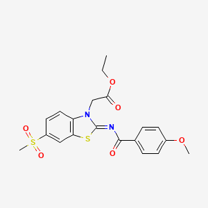 molecular formula C20H20N2O6S2 B2617614 ethyl 2-[(2Z)-6-methanesulfonyl-2-[(4-methoxybenzoyl)imino]-2,3-dihydro-1,3-benzothiazol-3-yl]acetate CAS No. 865247-37-6
