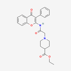 molecular formula C25H26N2O5 B2617690 ethyl 1-(2-oxo-2-((4-oxo-3-phenyl-4H-chromen-2-yl)amino)ethyl)piperidine-4-carboxylate CAS No. 883962-61-6