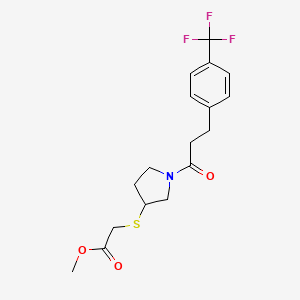 molecular formula C17H20F3NO3S B2617805 Methyl 2-((1-(3-(4-(trifluoromethyl)phenyl)propanoyl)pyrrolidin-3-yl)thio)acetate CAS No. 2034407-58-2