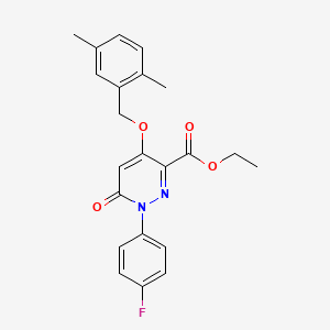 molecular formula C22H21FN2O4 B2617830 Ethyl 4-((2,5-dimethylbenzyl)oxy)-1-(4-fluorophenyl)-6-oxo-1,6-dihydropyridazine-3-carboxylate CAS No. 899943-42-1