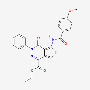 molecular formula C23H19N3O5S B2618049 Ethyl 5-(4-methoxybenzamido)-4-oxo-3-phenyl-3,4-dihydrothieno[3,4-d]pyridazine-1-carboxylate CAS No. 851947-02-9